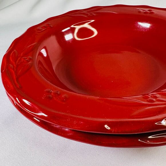 Swiss Colony Occasions Set of 2 Red Stoneware Soup Bowls 9" - Picture 7 of 11